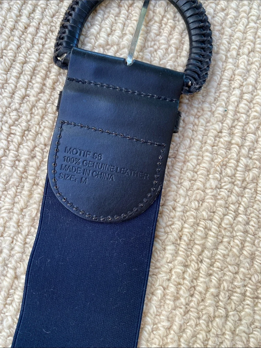 Motif 56 Wide Navy and Black Woven Leather Belt w/Elastic M
